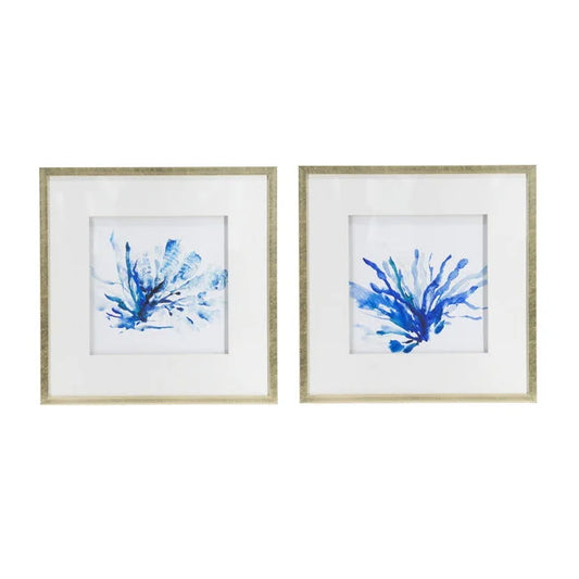 Set of 2 Blue Coral Framed Wall Art Blue 56cm - Home &