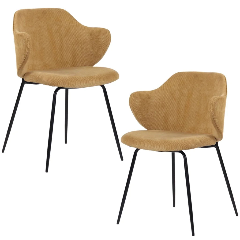 Set of 2 Dining Chairs Corduroy Cord Fabric with Metal Legs