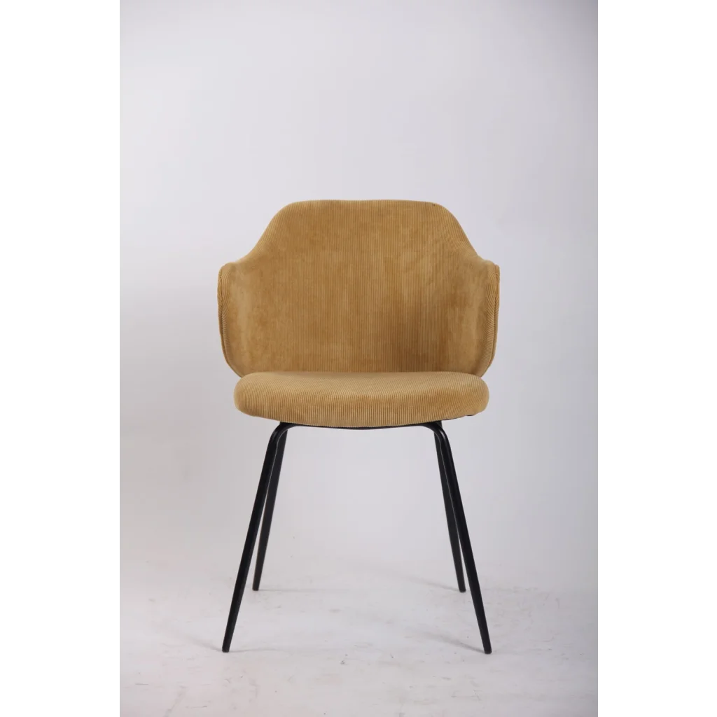 Set of 2 Dining Chairs Corduroy Cord Fabric with Metal Legs
