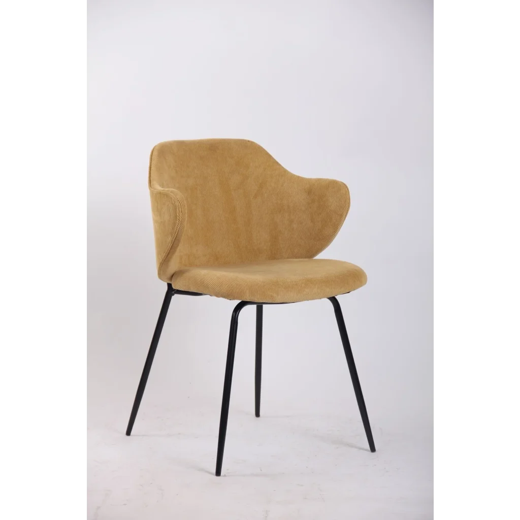 Set of 2 Dining Chairs Corduroy Cord Fabric with Metal Legs