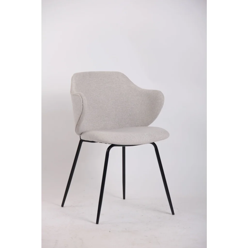 Set of 2 Dining Chairs Fabric with Metal Legs in Ivory
