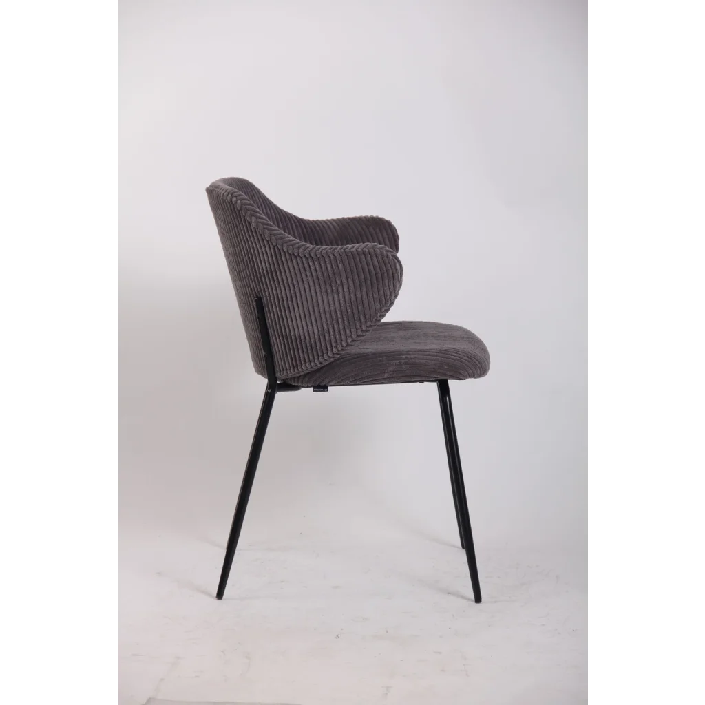 Set of 2 Dining Chairs with Corduroy Cord Fabric in Dark