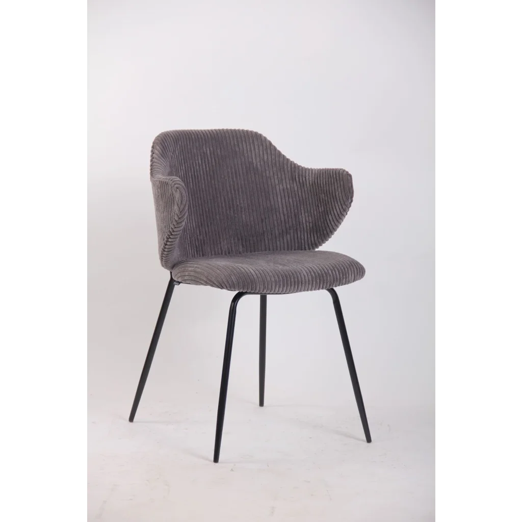 Set of 2 Dining Chairs with Corduroy Cord Fabric in Dark