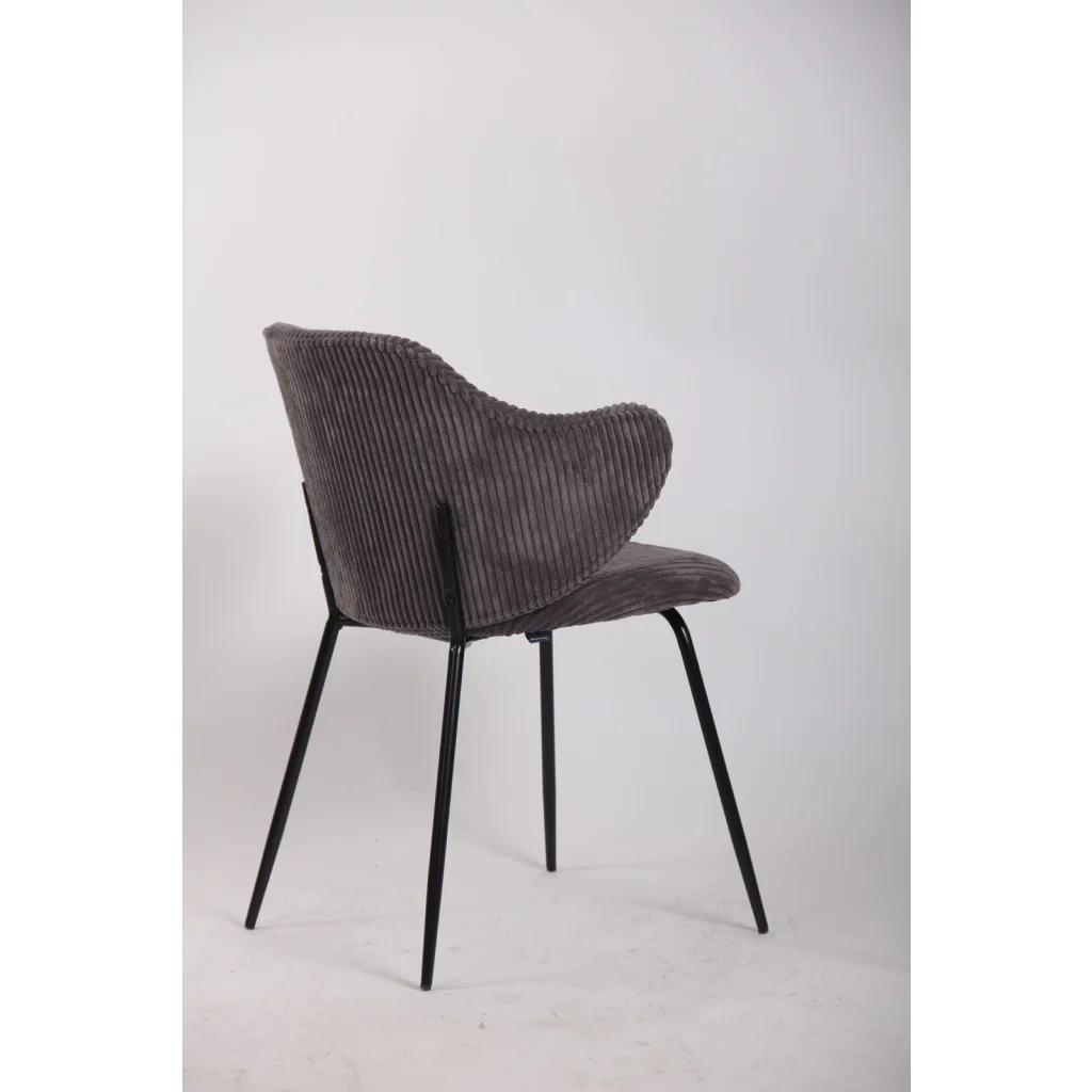 Set of 2 Dining Chairs with Corduroy Cord Fabric in Dark