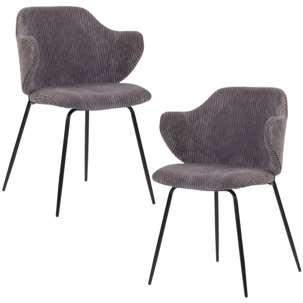 Set of 2 Dining Chairs with Corduroy Cord Fabric in Dark