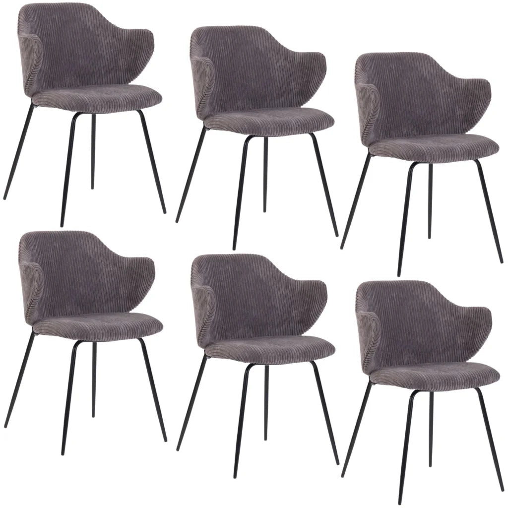 Set of 2 Dining Chairs with Corduroy Cord Fabric in Dark