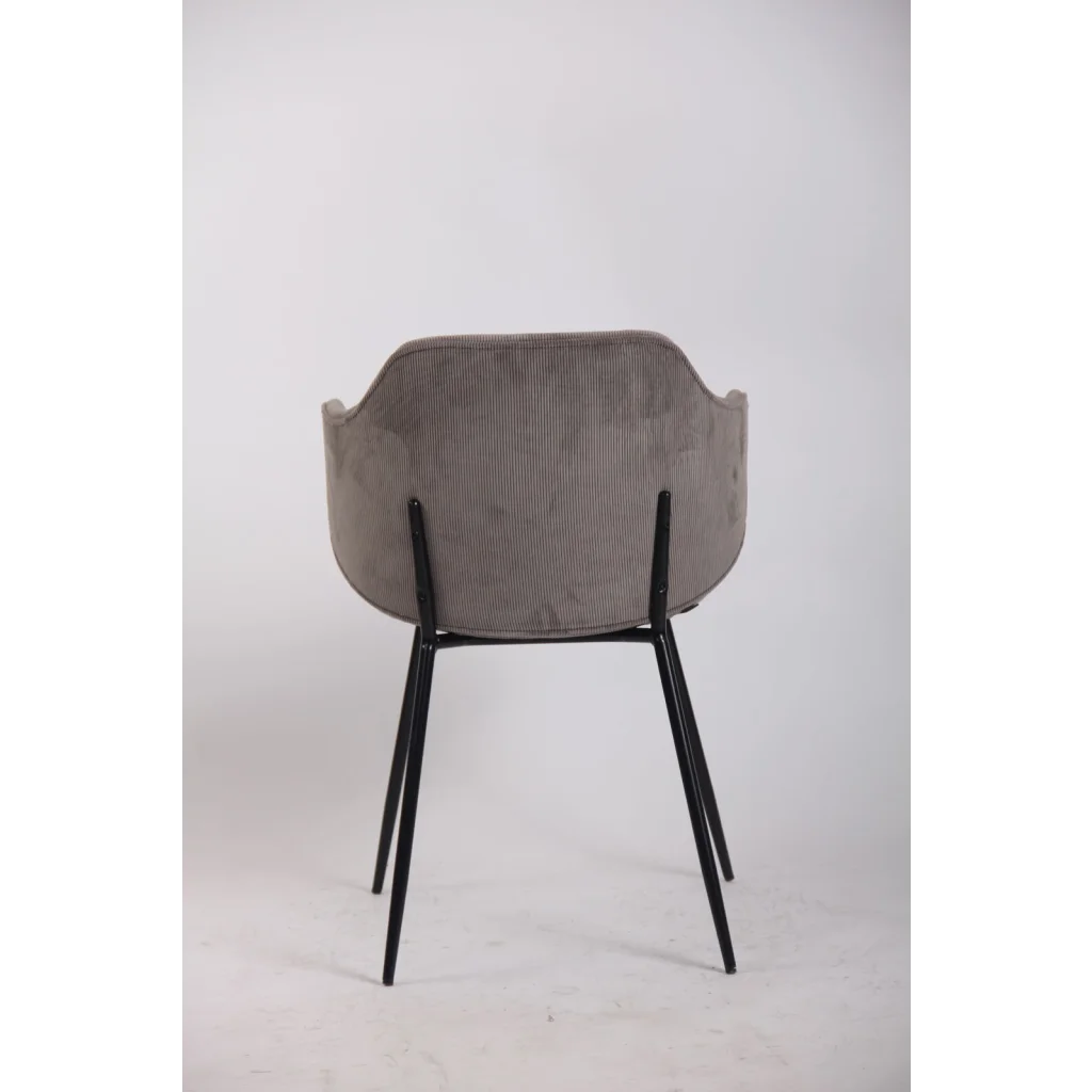 Set of 2 Dining Chairs with Corduroy Cord Fabric in Grey