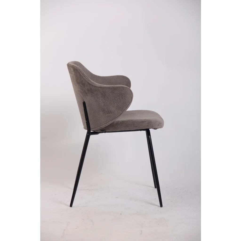 Set of 2 Dining Chairs with Corduroy Cord Fabric in Grey