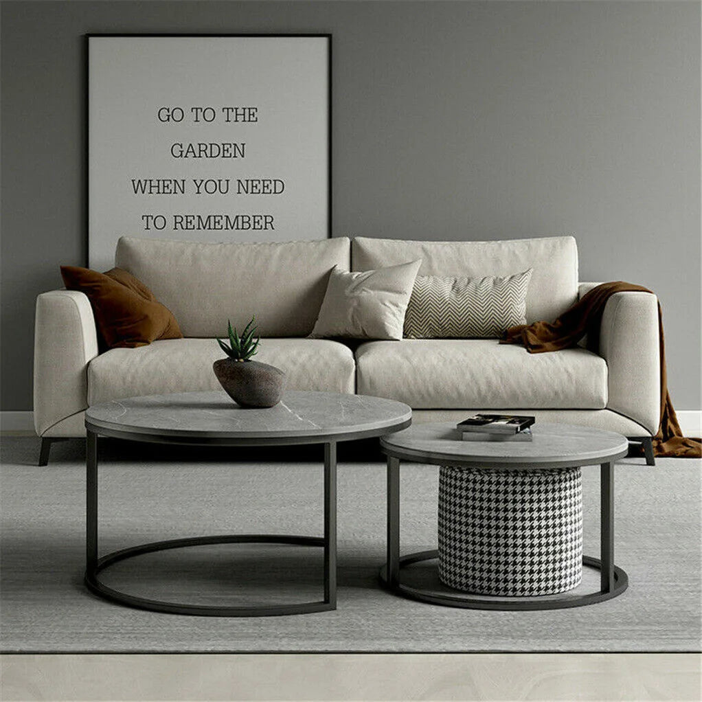 Set of 2 Grey Marble Nesting Coffee Tables 60/80cm