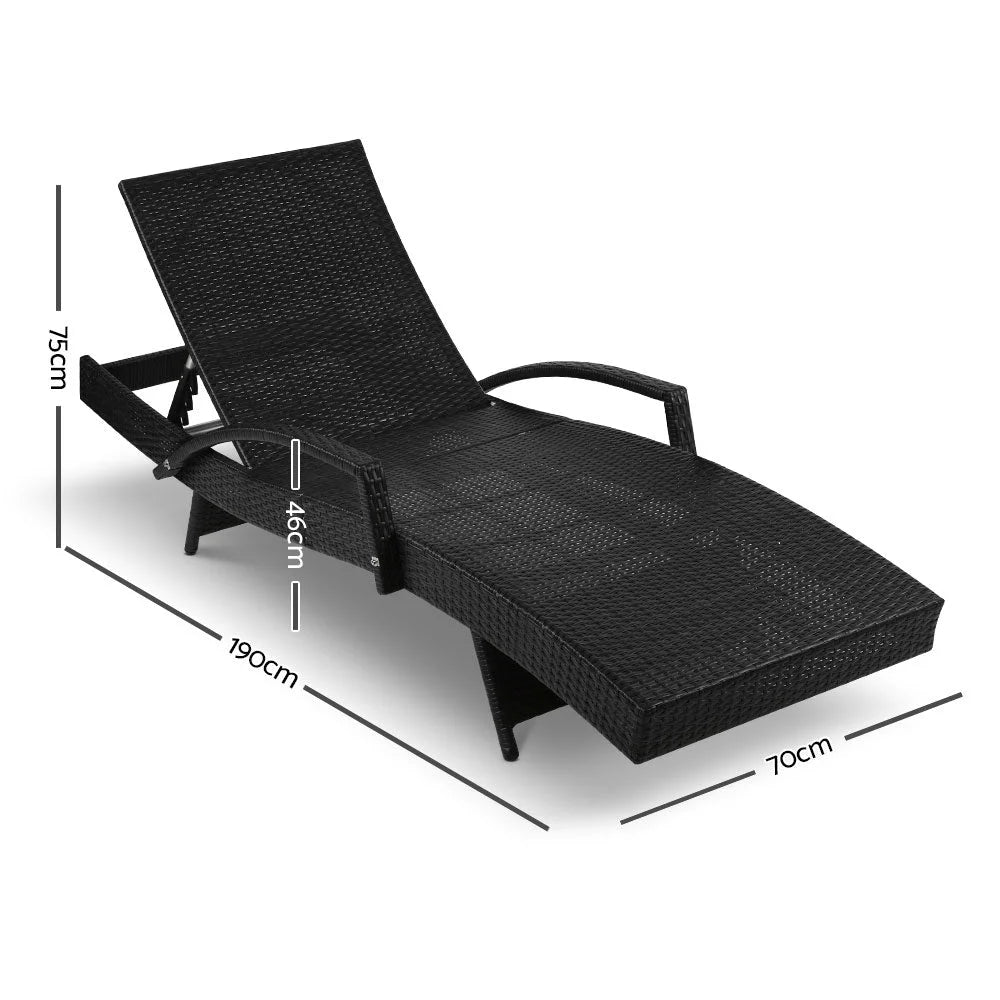 Set of 2 Outdoor Sun Lounge Chairs with Cushion - Black