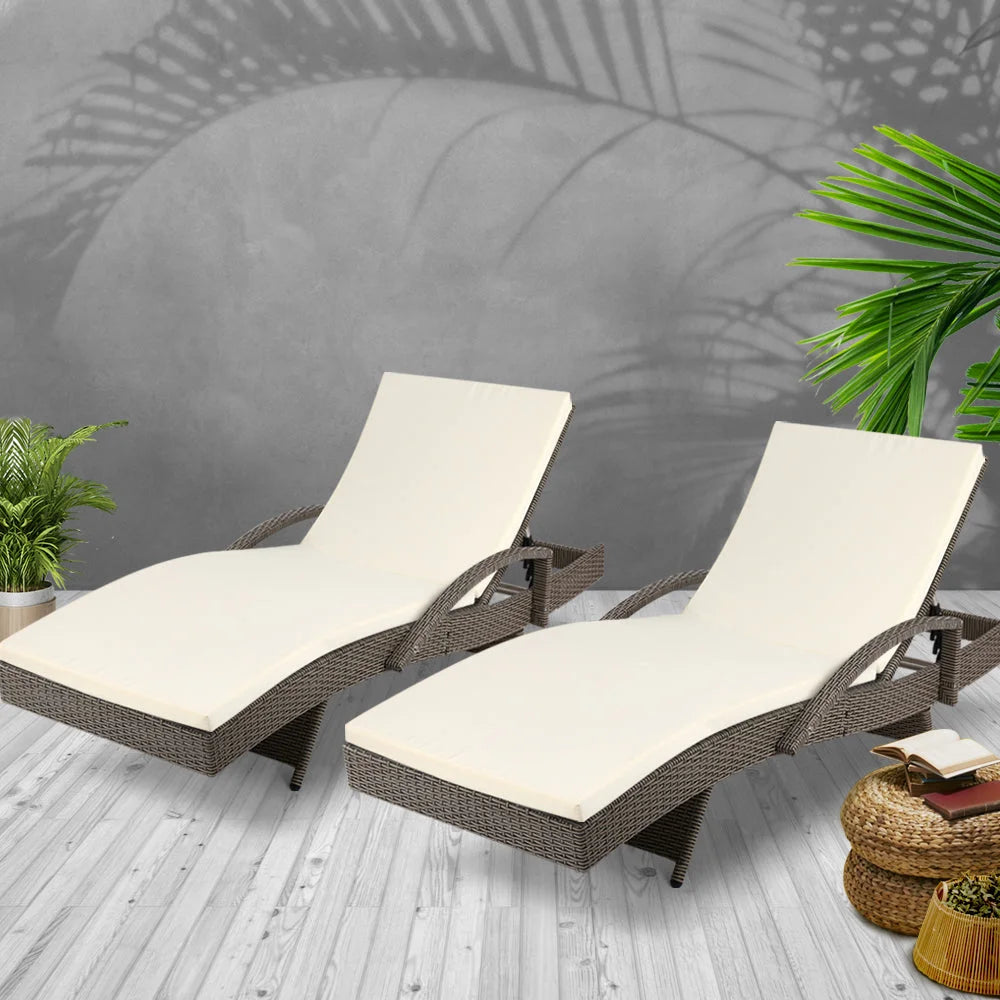 Set of 2 Outdoor Sun Lounge Chairs with Cushion - Grey
