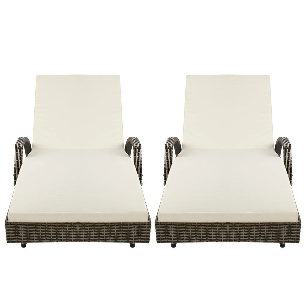 Set of 2 Outdoor Sun Lounge Chairs with Cushion - Grey