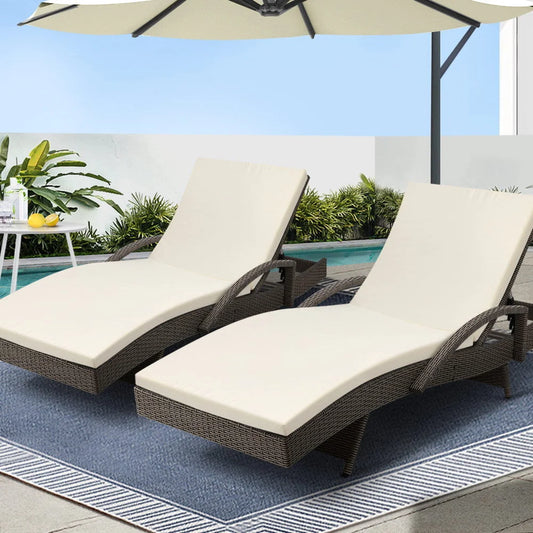 Set of 2 Outdoor Sun Lounge Chairs with Cushion - Grey