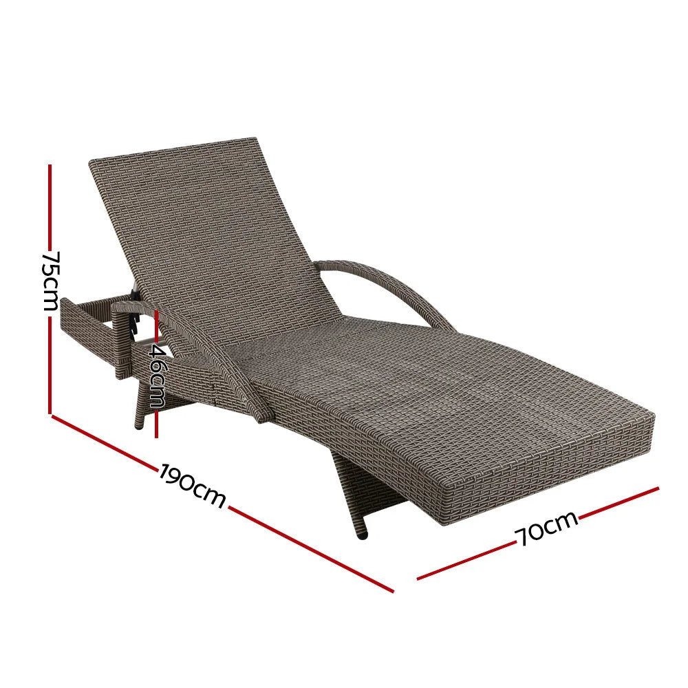 Set of 2 Outdoor Sun Lounge Chairs with Cushion - Grey