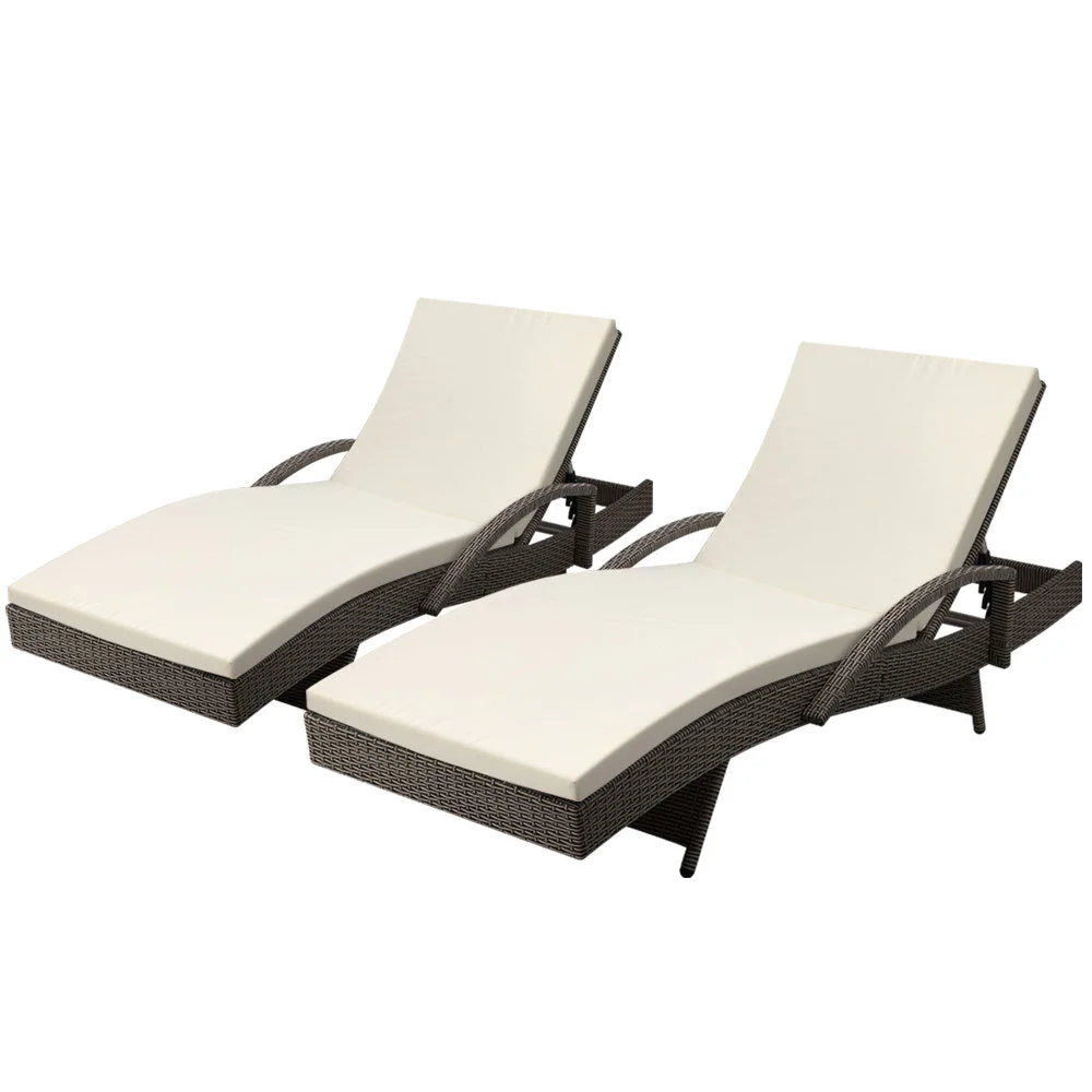 Set of 2 Outdoor Sun Lounge Chairs with Cushion - Grey