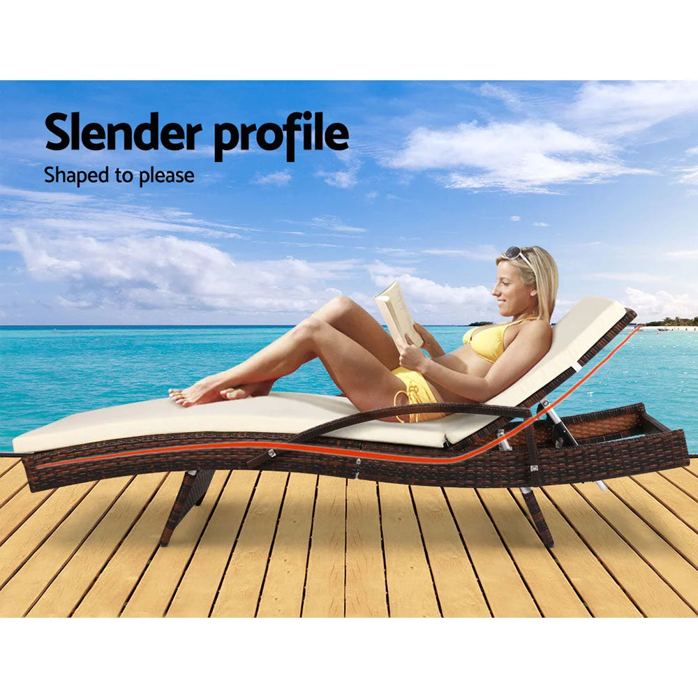 Set of 2 Outdoor Sun Lounge Day Bed Rattan Wicker Lounger