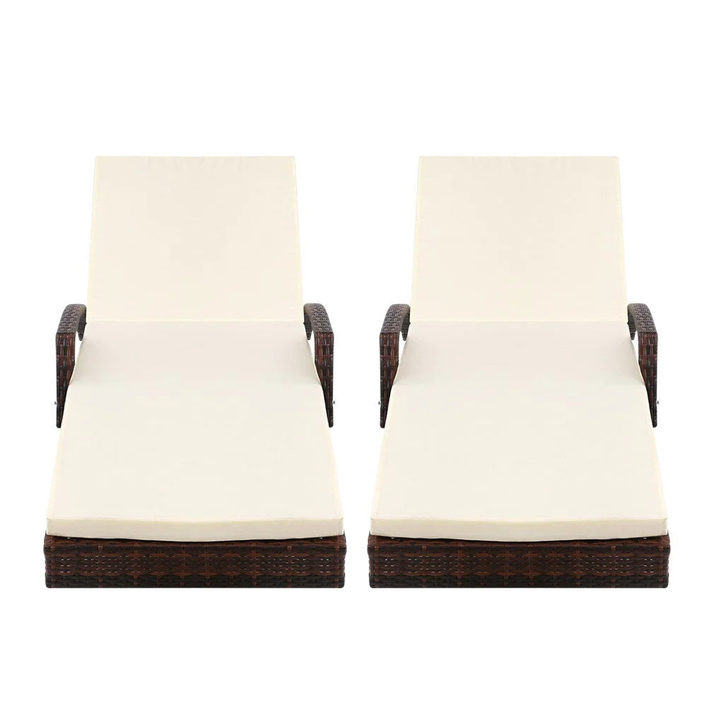Set of 2 Outdoor Sun Lounge Day Bed Rattan Wicker Lounger