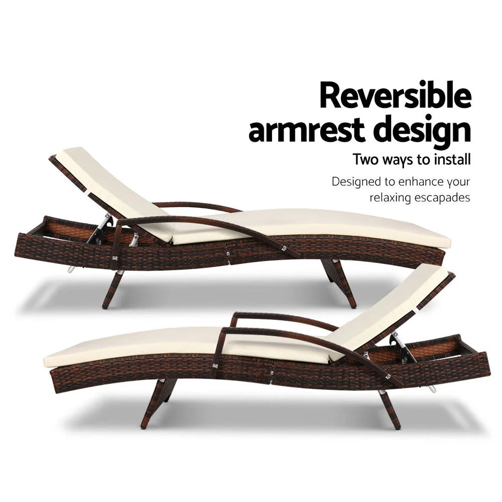 Set of 2 Outdoor Sun Lounge Day Bed Rattan Wicker Lounger