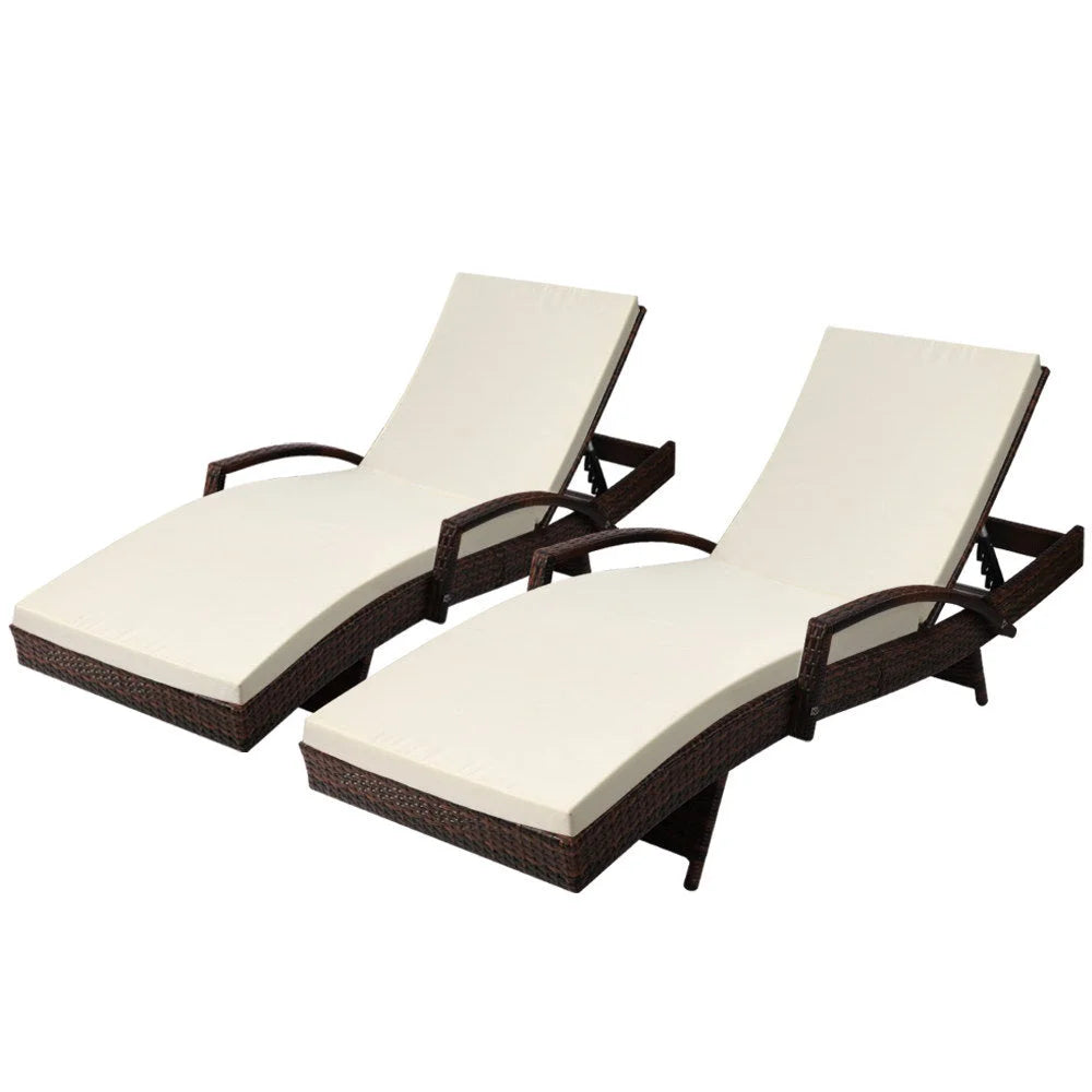 Set of 2 Outdoor Sun Lounge Day Bed Rattan Wicker Lounger