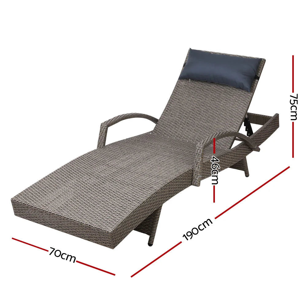 Set of 2 Outdoor Sun Lounge Day Bed Wicker Lounger Rattan