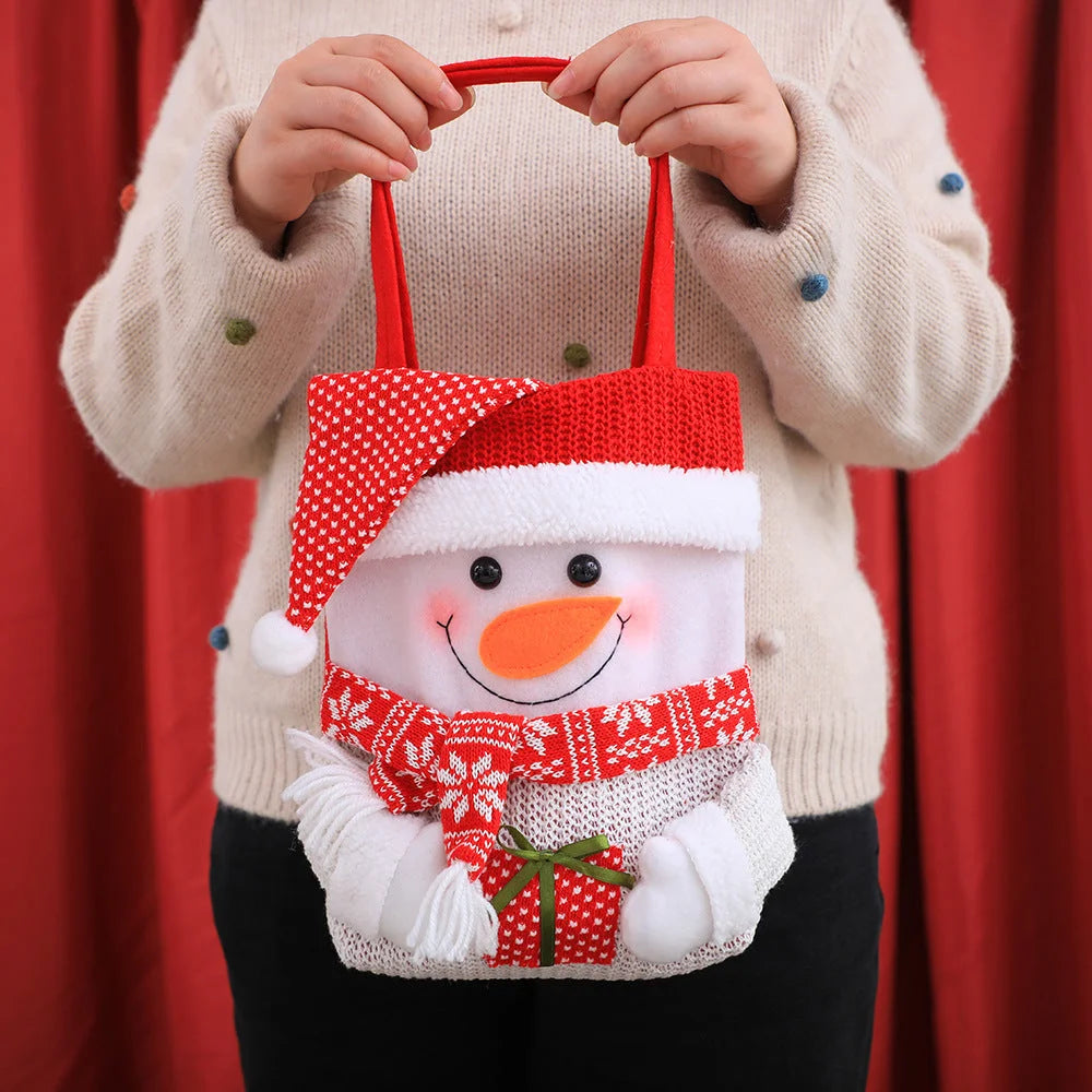 Set of 3 Christmas Fabric Gift Tote Bags – Santa Snowman