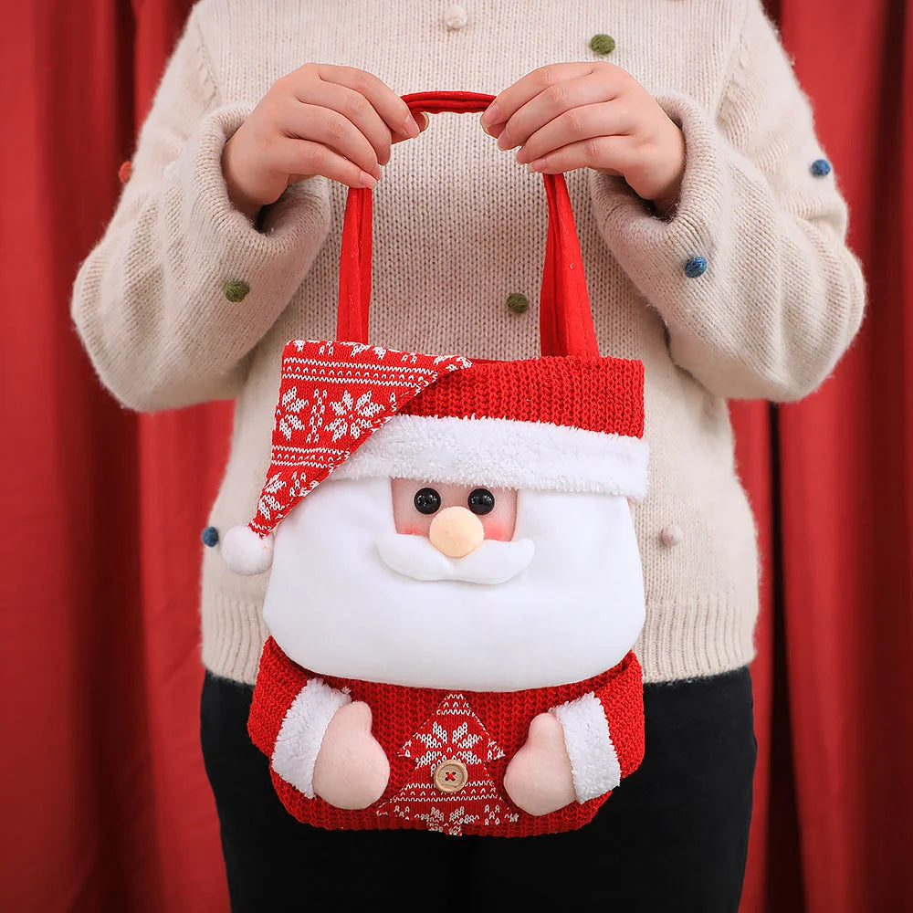 Set of 3 Christmas Fabric Gift Tote Bags – Santa Snowman