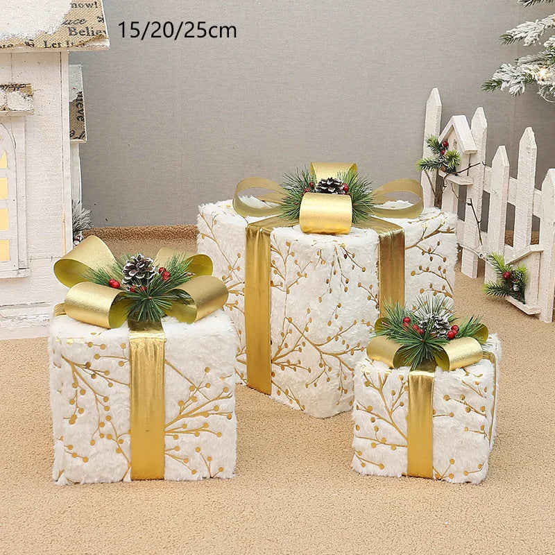Set of 3 Elegant Christmas Gift Boxes with Gold Ribbon &