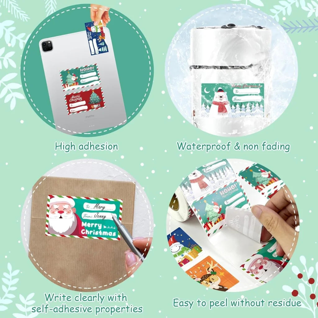 Set of 4 Christmas Gift Tag Sticker Rolls self