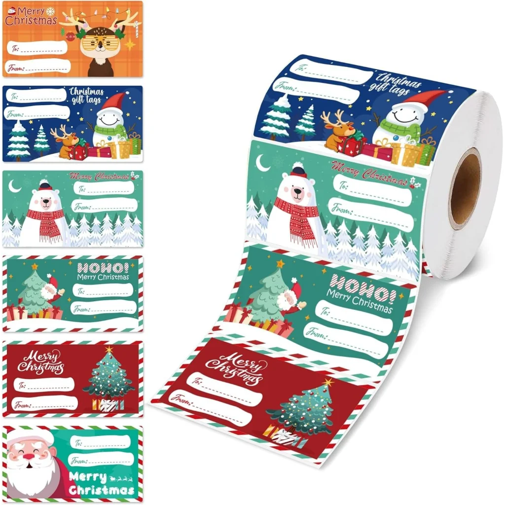 Set of 4 Christmas Gift Tag Sticker Rolls