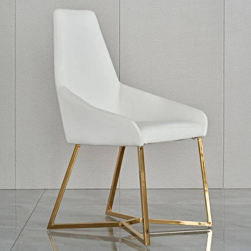 SET OF 4 Dining Chair White PVC Dining Chair Gold Criss