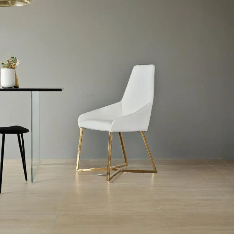 SET OF 4 Dining Chair White PVC Dining Chair Gold Criss