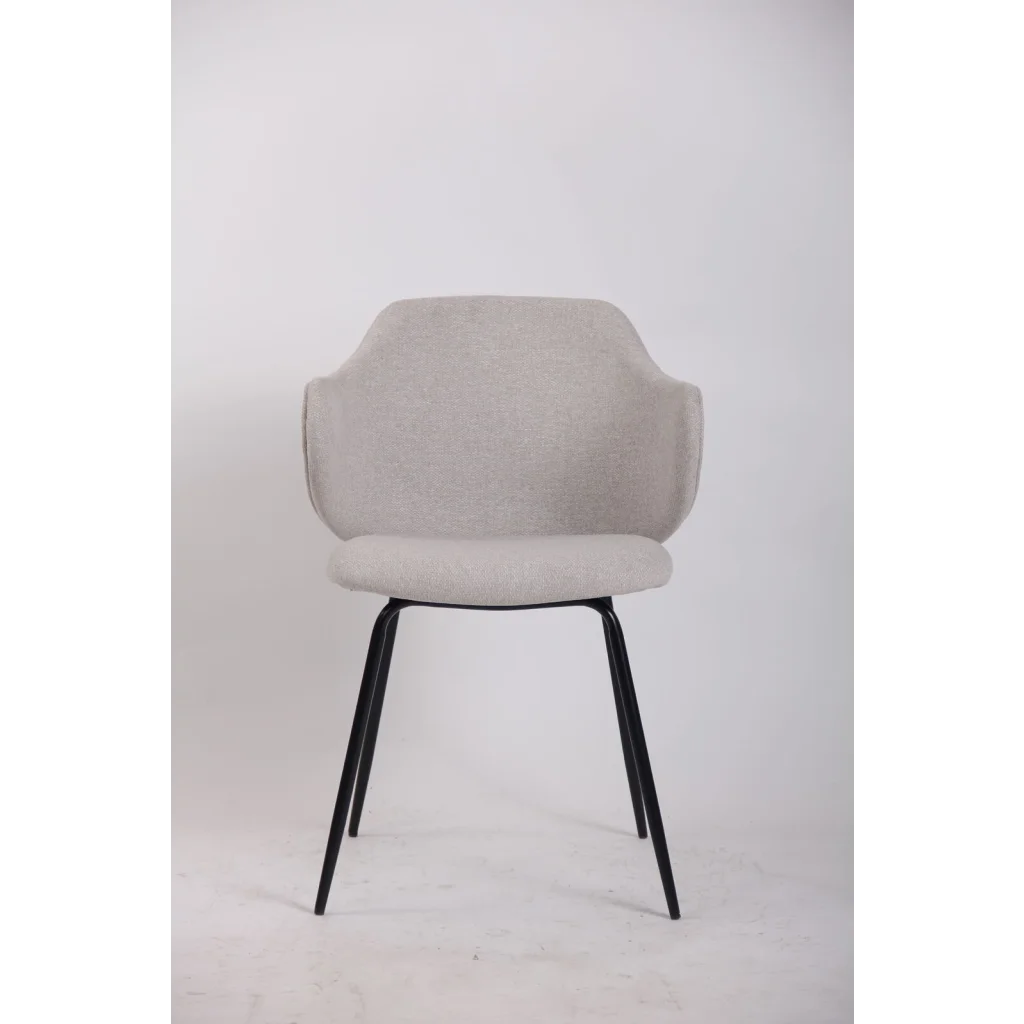 Set of 4 Dining Chairs Fabric with Metal Legs in Ivory