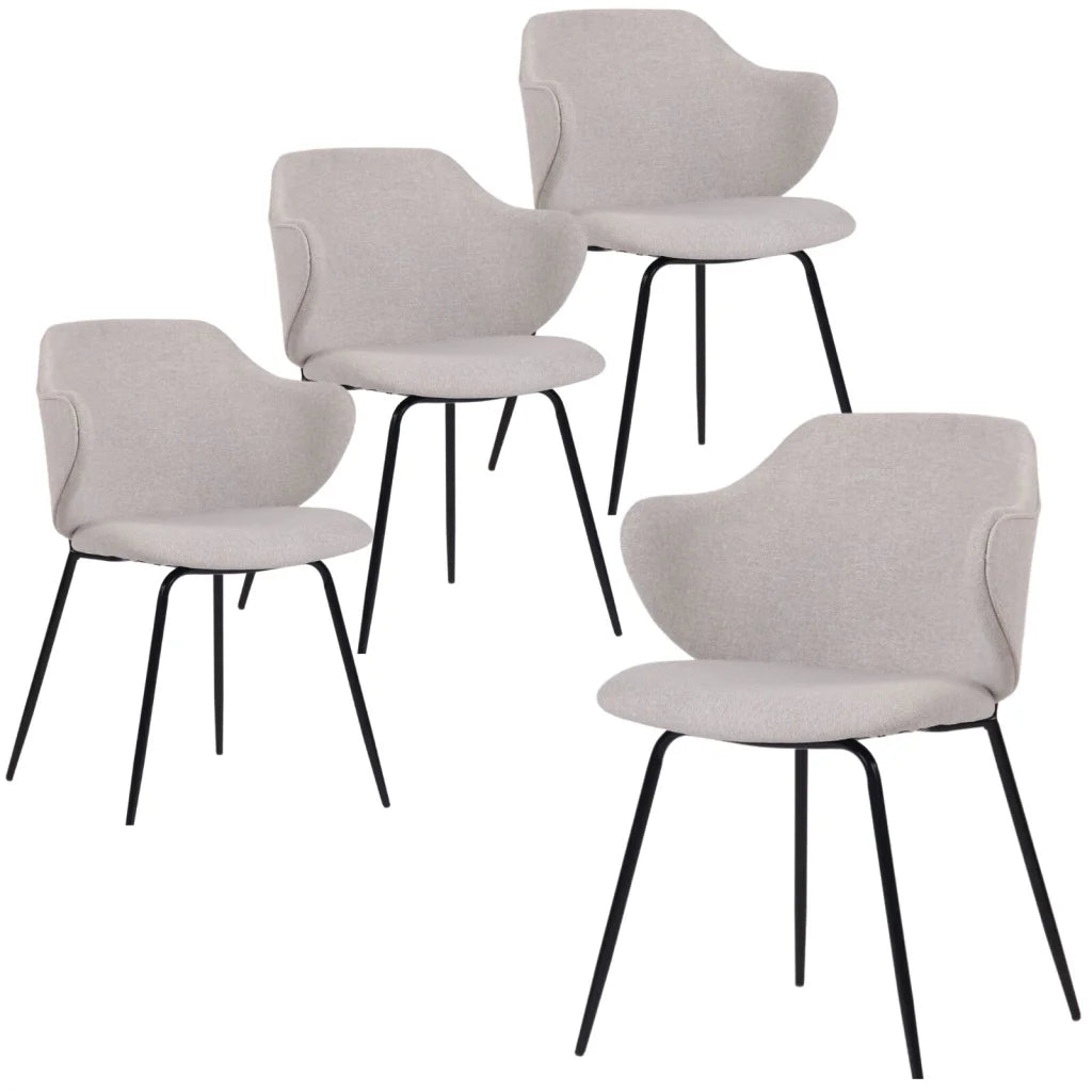 Set of 4 Dining Chairs Fabric with Metal Legs in Ivory