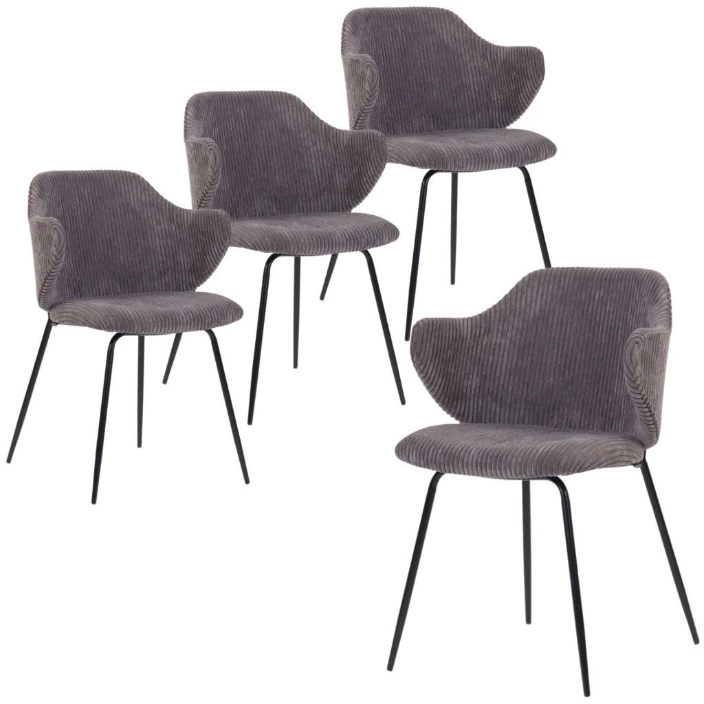 Set of 4 Dining Chairs with Corduroy Cord Fabric in Dark