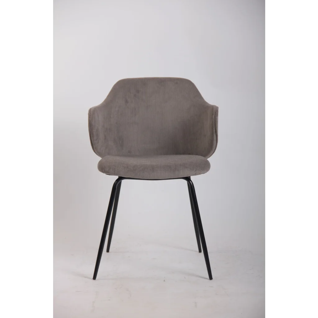 Set of 4 Dining Chairs with Corduroy Cord Fabric in Grey