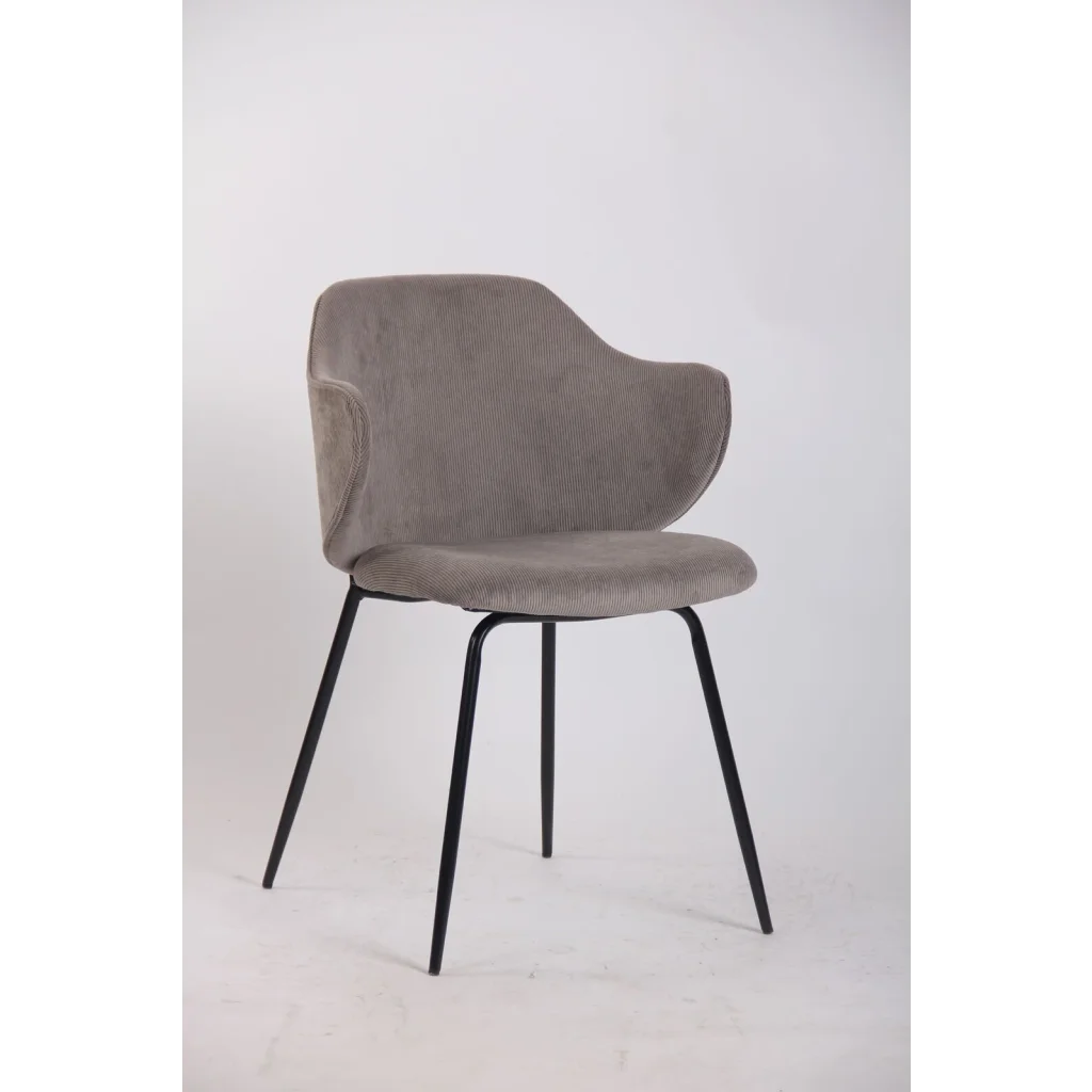Set of 4 Dining Chairs with Corduroy Cord Fabric in Grey
