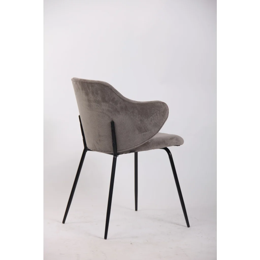 Set of 4 Dining Chairs with Corduroy Cord Fabric in Grey