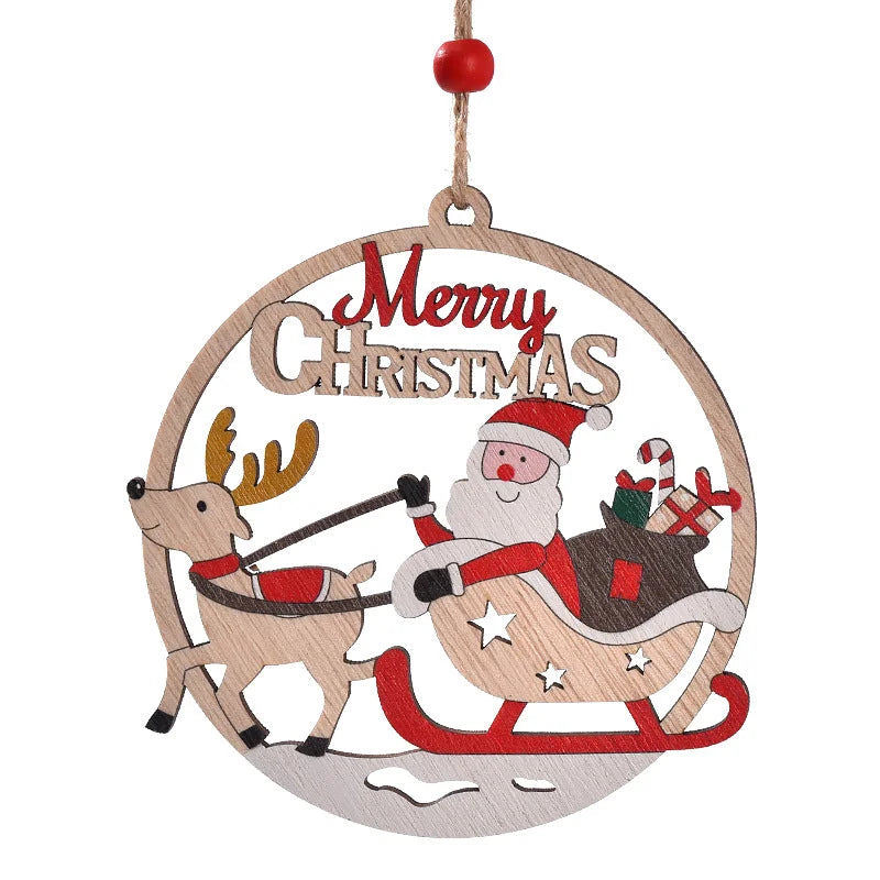 Set of 4 Wooden Christmas Hanging Ornaments – Santa Snowman