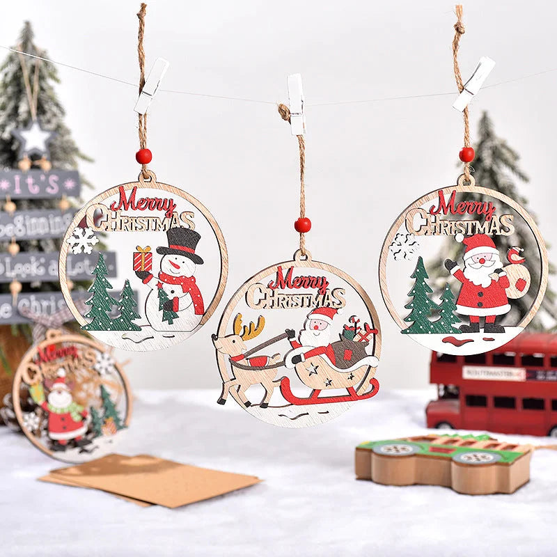 Set of 4 Wooden Christmas Hanging Ornaments – Santa Snowman