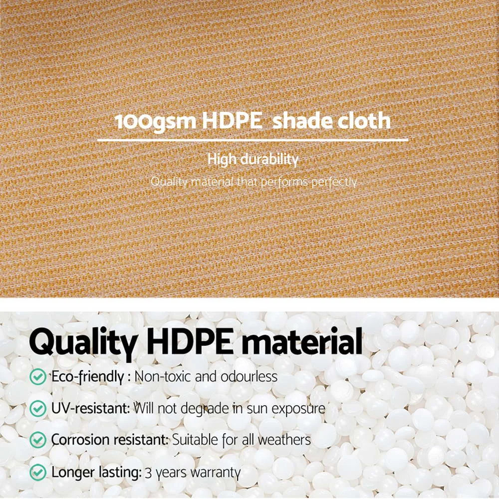 Beige 66x30m shade sail with material weave and tidy border