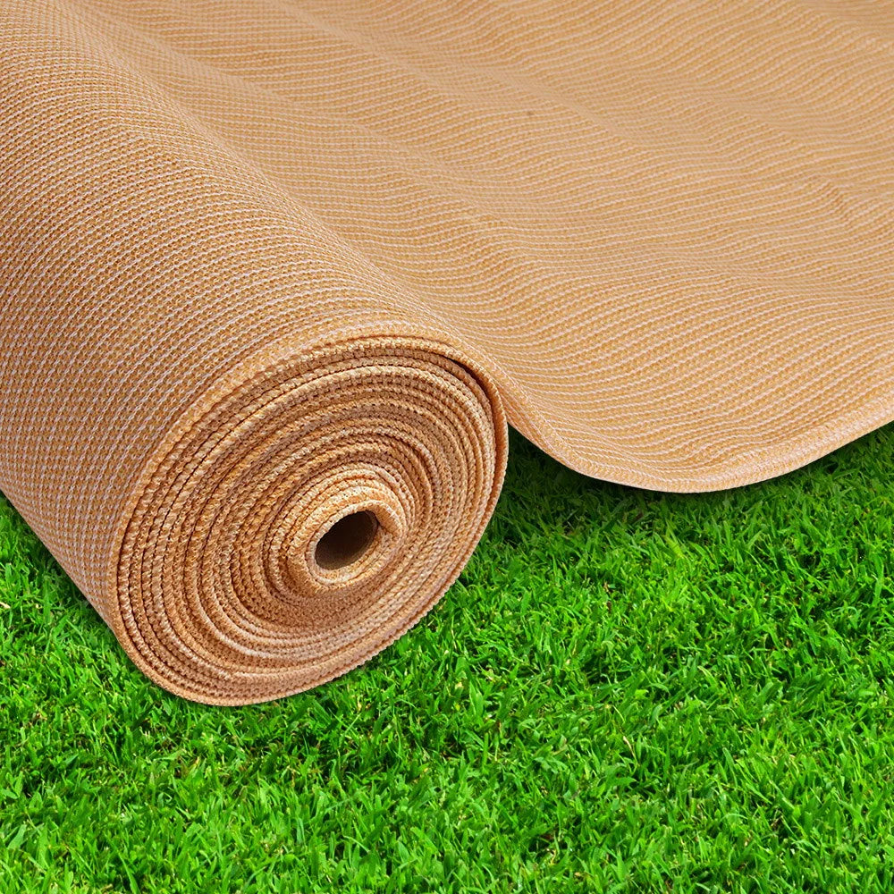 Beige 66x30m shade sail with fabric panel and reinforced edging