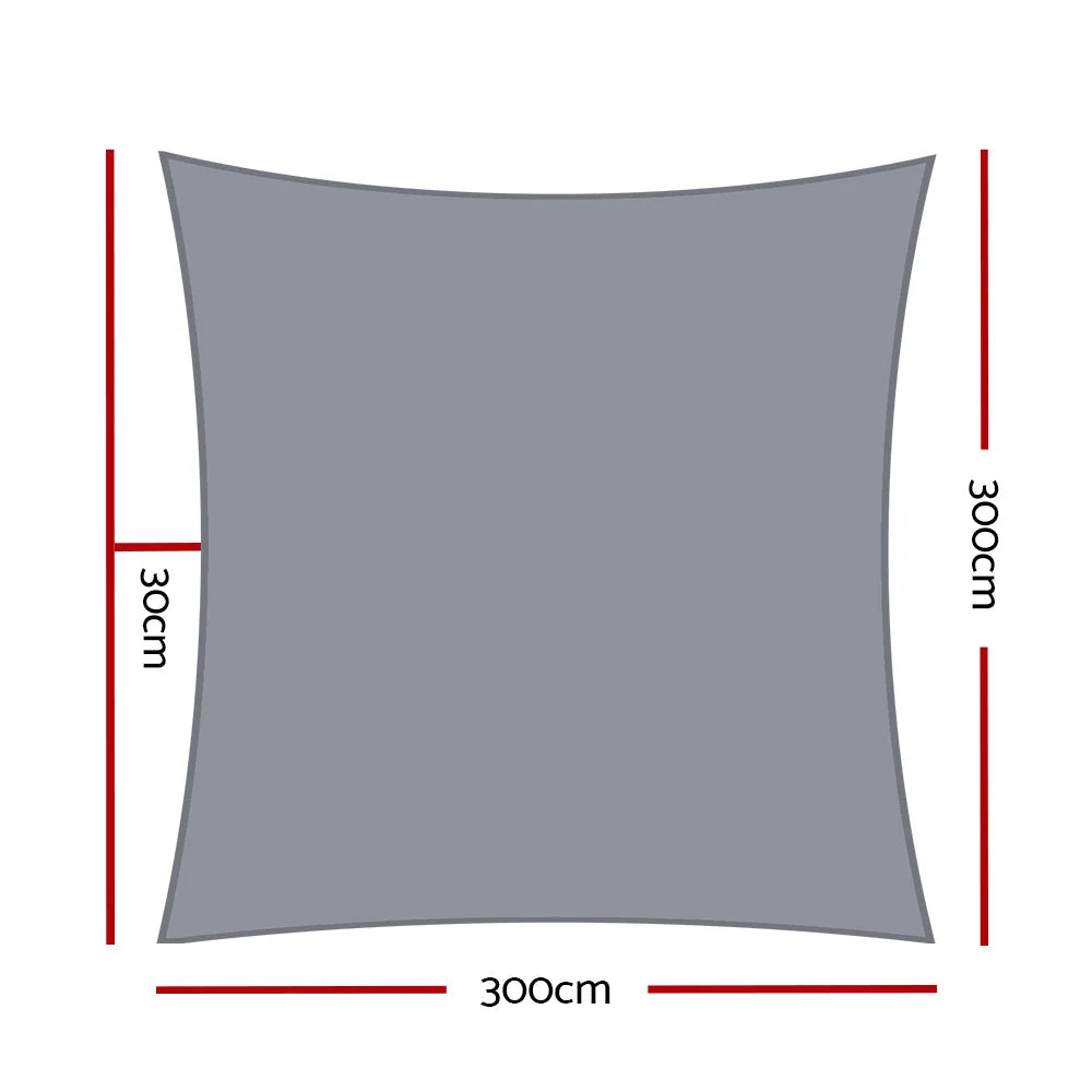 Shade Sail Square 3x3M 280GSM 98% Grey Shade Cloth