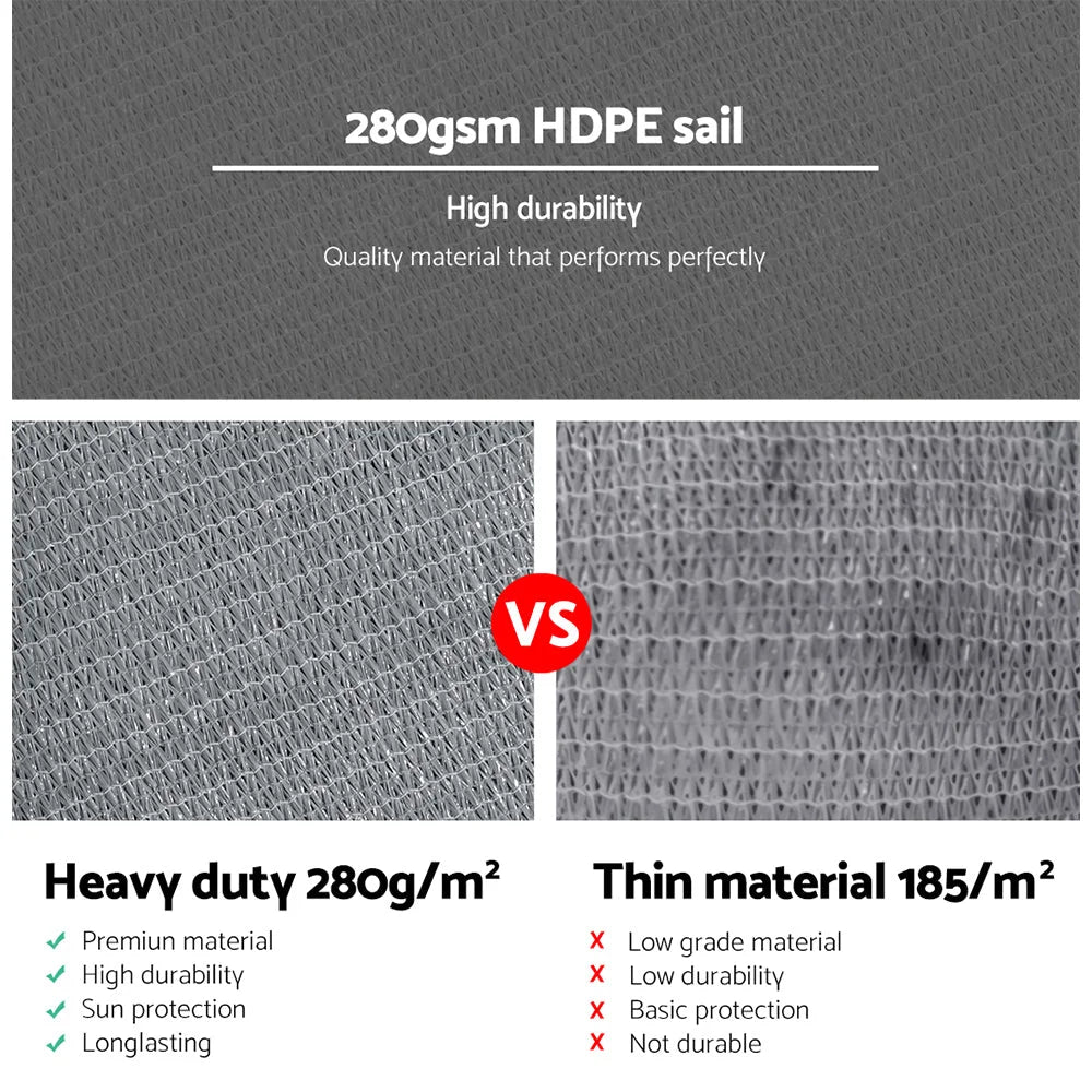 Shade Sail Square 3x3M 280GSM 98% Grey Shade Cloth