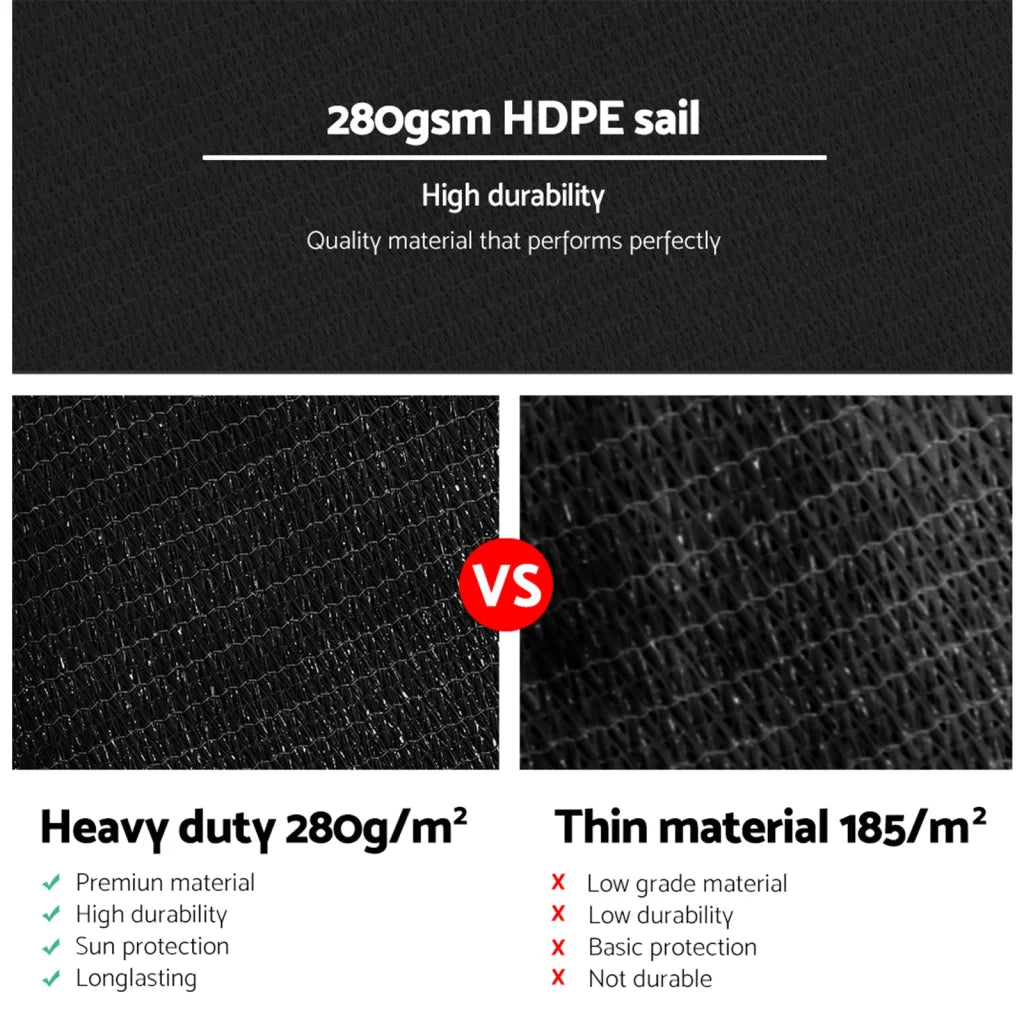 Black shade sail with fabric panel and reinforced edging