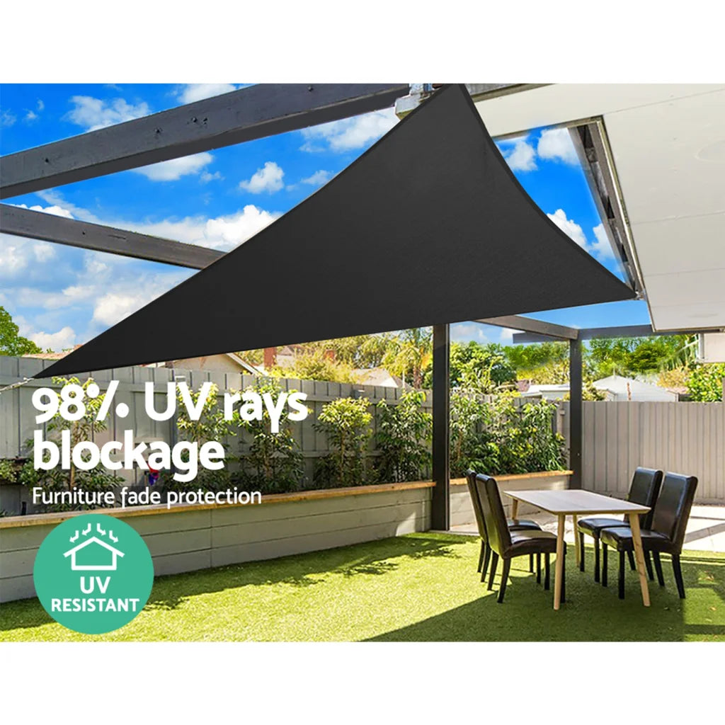 Black shade sail with woven surface and bound edging