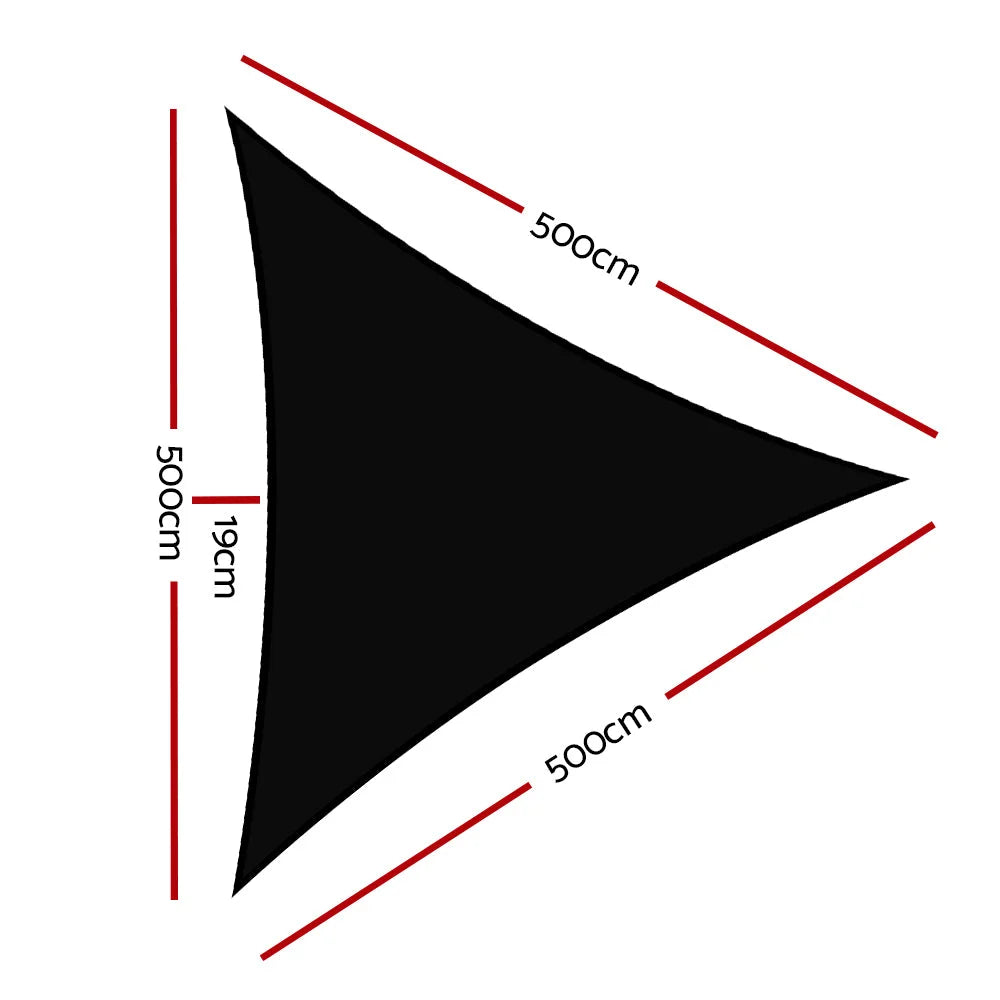 Black shade sail with fabric texture and stitched trim