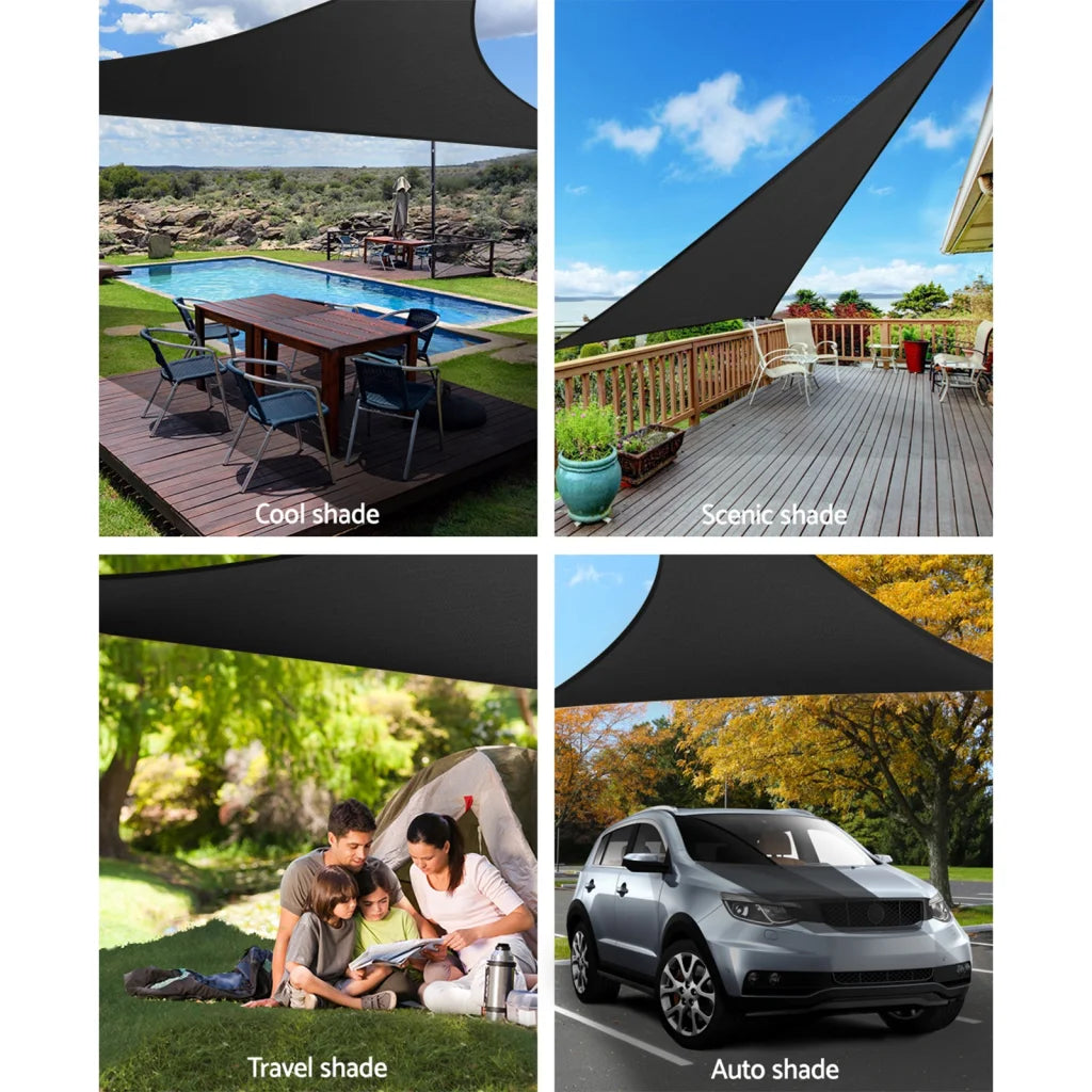 Black shade sail with textile finish and neat seams