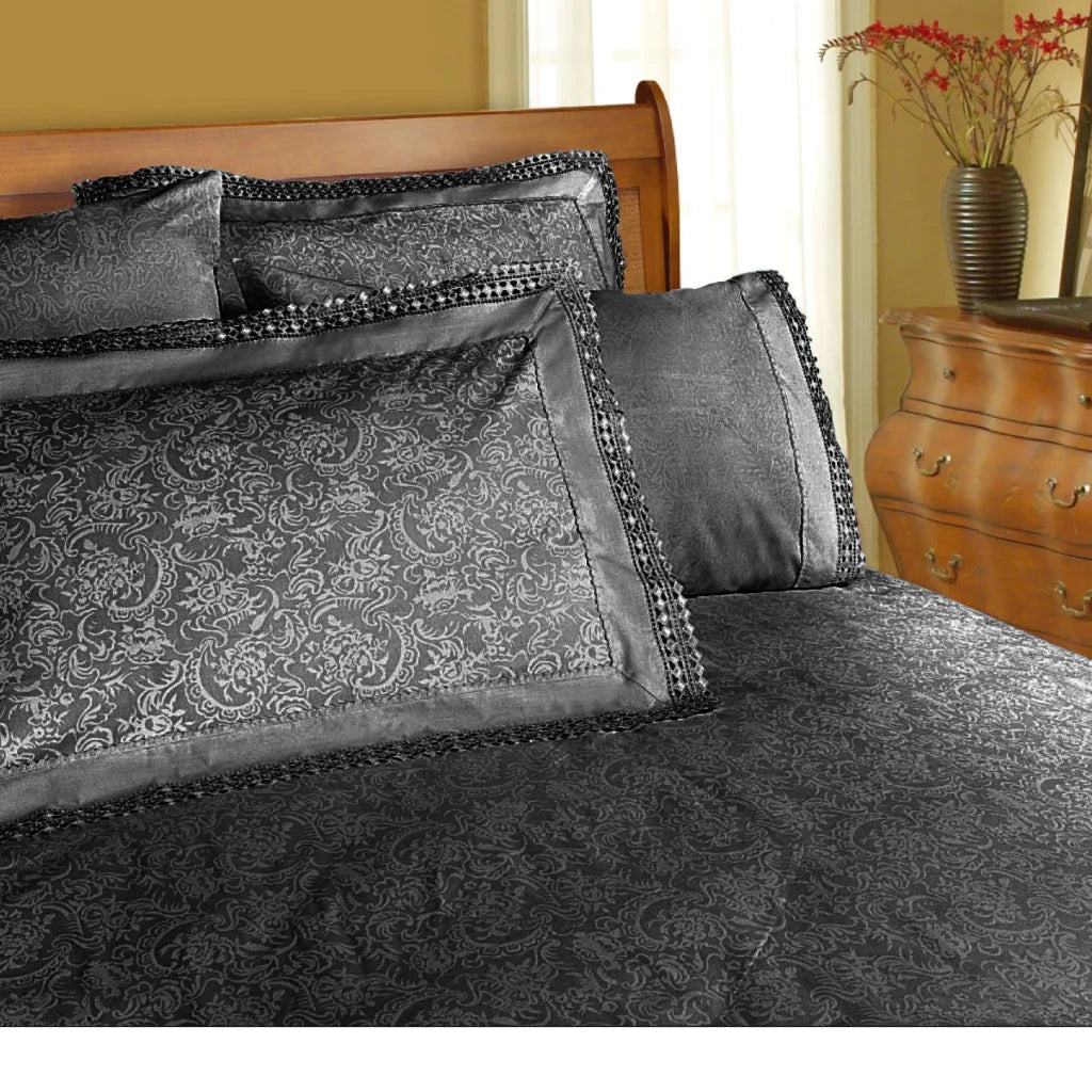 Shangri La Microfibre Machine Lace Sheet Set - Charcoal