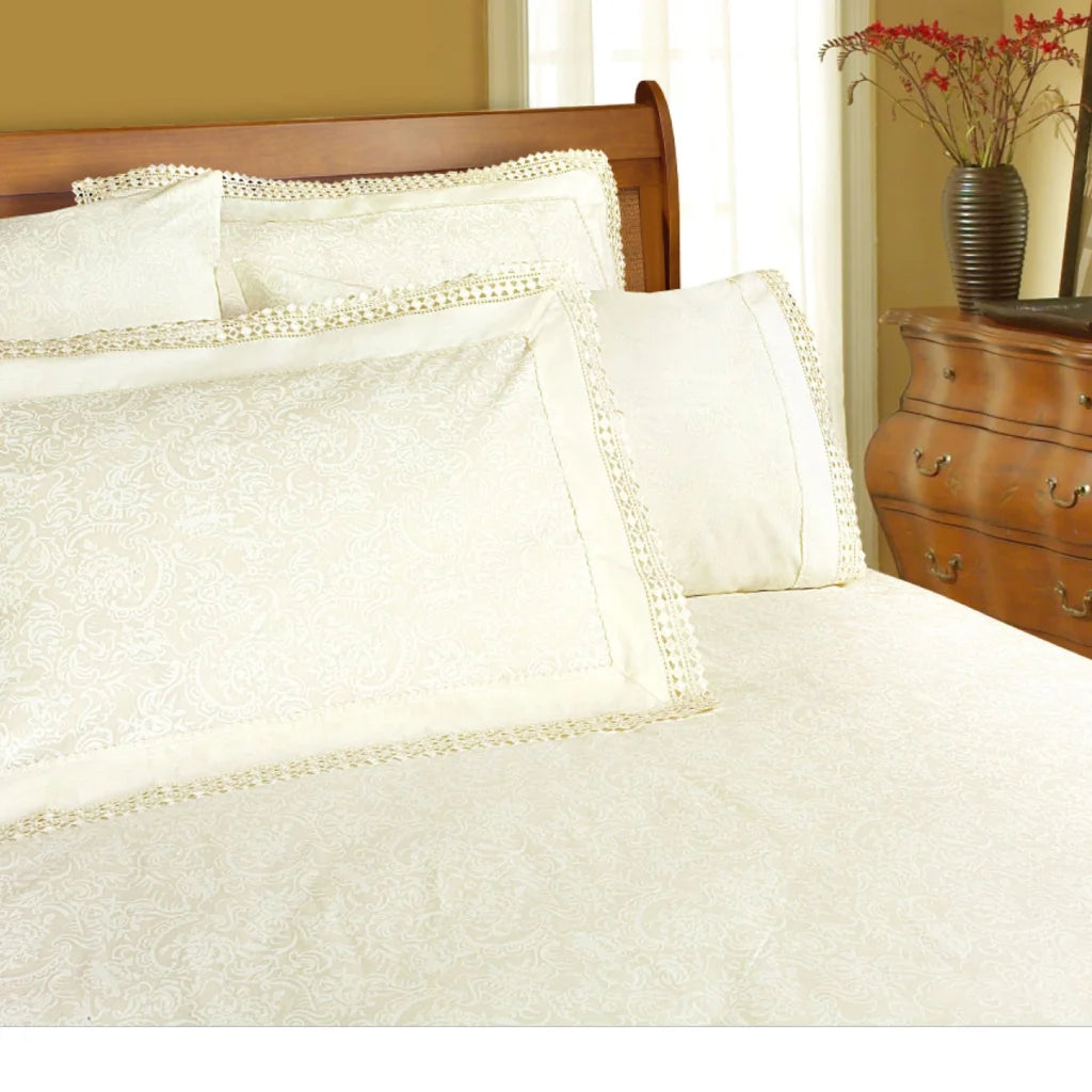 Shangri La Microfibre Machine Lace Sheet Set - Cream Double
