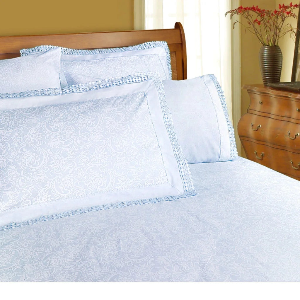 Shangri La Microfibre Machine Lace Sheet Set - Ice Blue